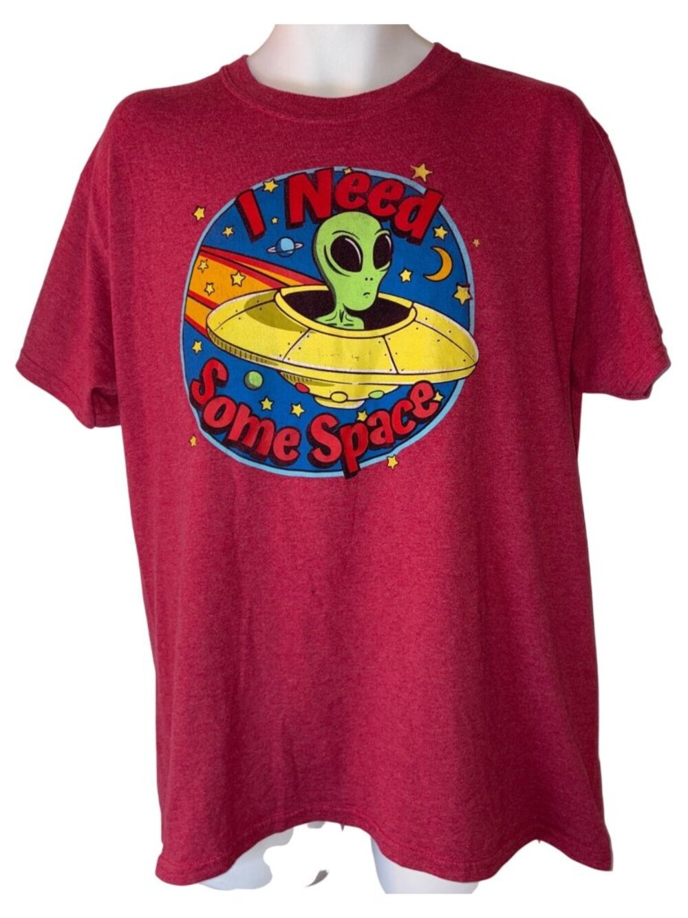 I Need Some Space Alien Graphic Red T-Shirt Large 50/50 Cotton Polyester Blend D